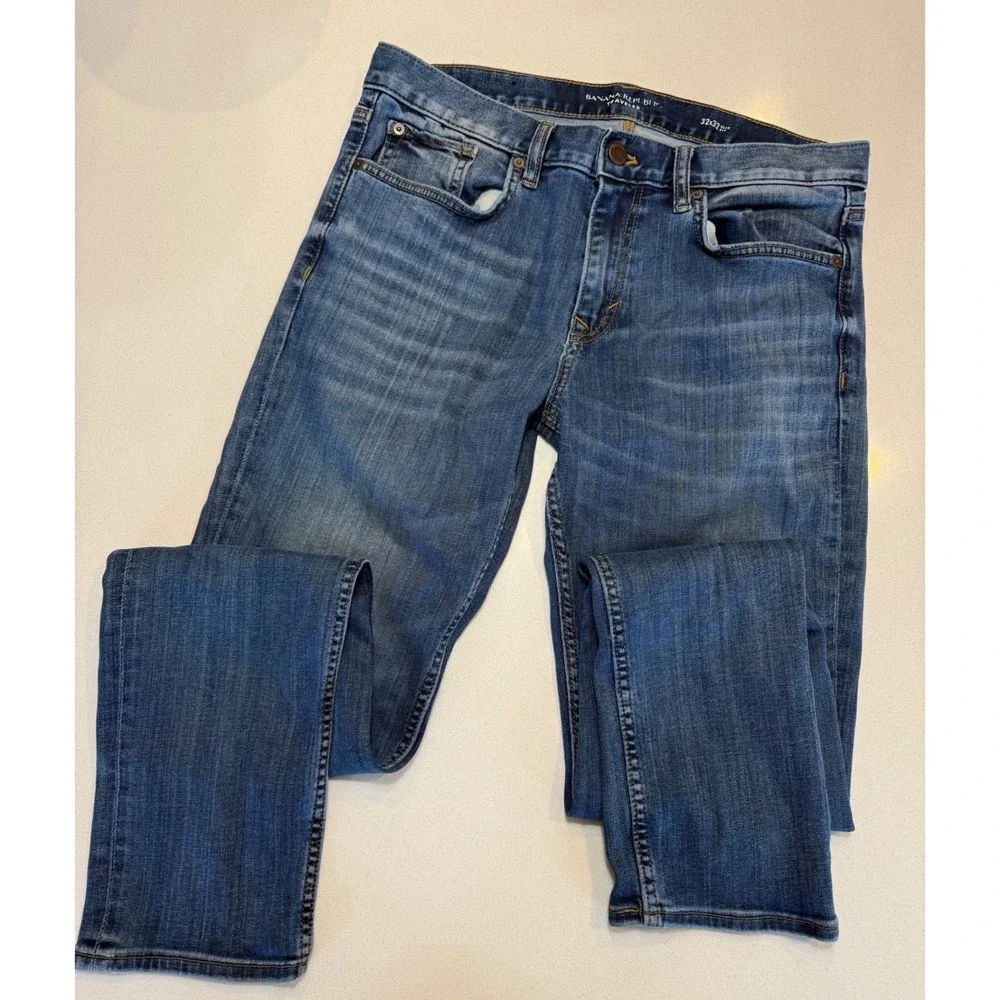 Banana Republic Traveler Jeans Mens 32x32 Slim Fit Med Wash Blue Denim Stretch